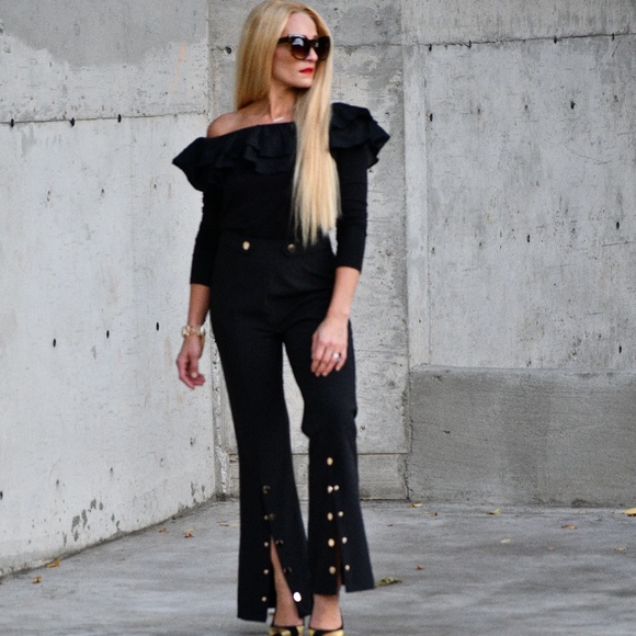 Pants BLACK BUTTON DETAIL PANTS TROUSERS - Picture 2 of 4